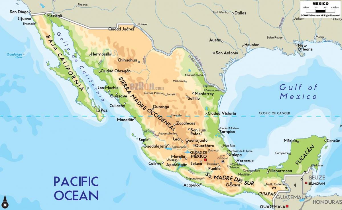 મેક્સિકો ભૌતિક નકશો