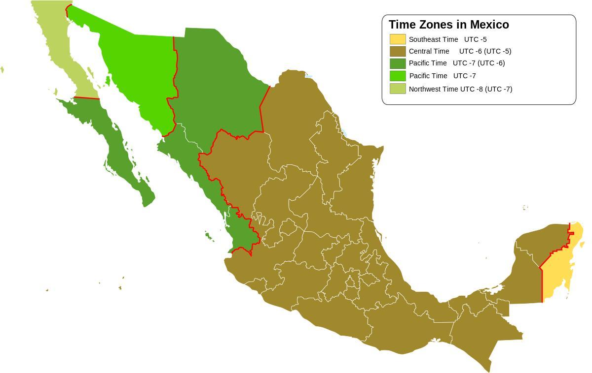 સમય ઝોન નકશો મેક્સિકો